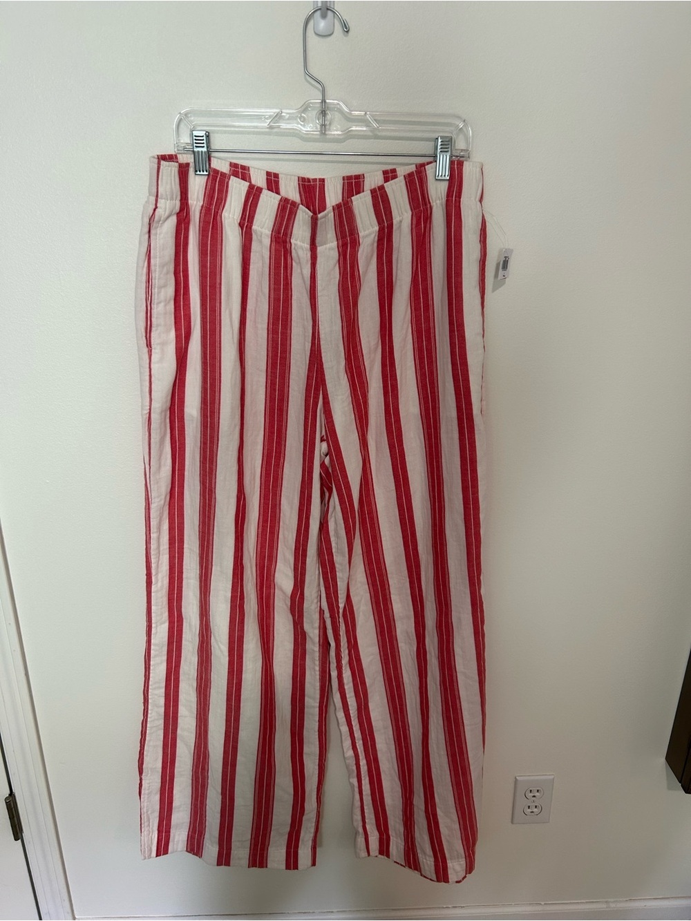 NWT Old Navy Red Stripe Elastic Waist High-Waisted Wide-Leg Pants Large Tall